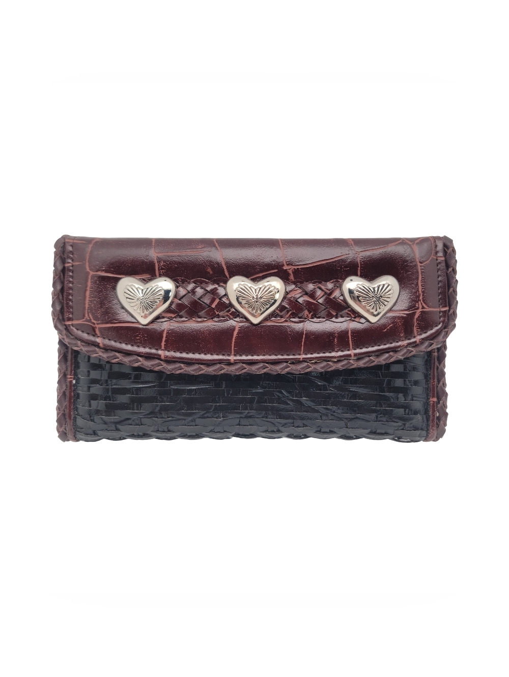 Vintage Brighton Woven Croc Embossed Leather Organizer Checkbook Wallet